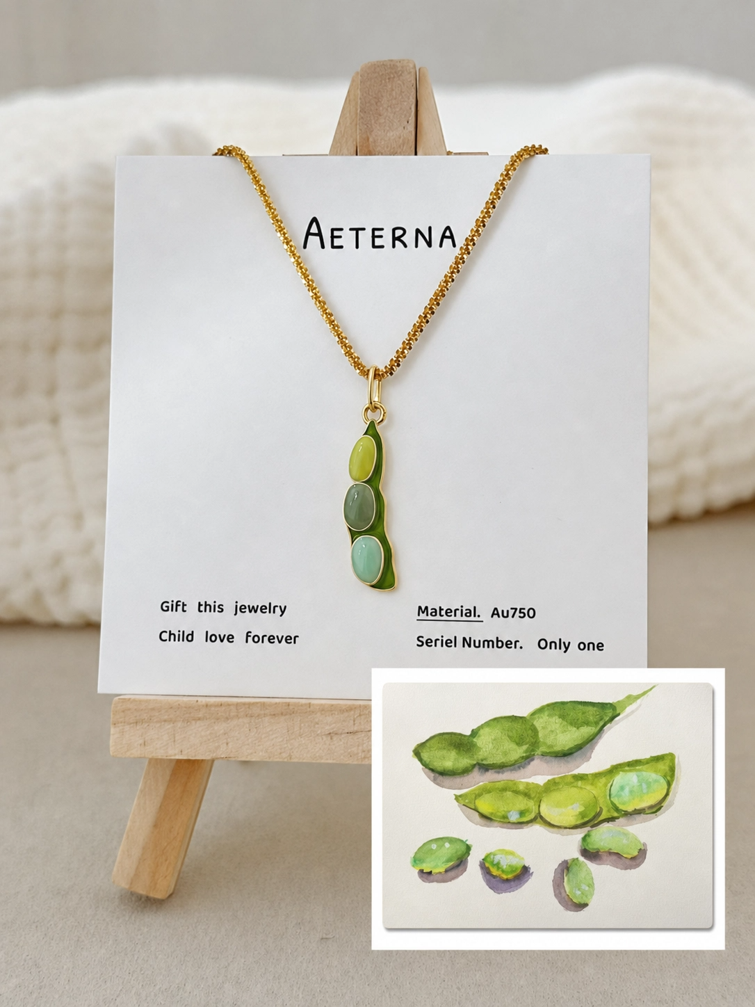 Children's drawing pea pod enamel pendant