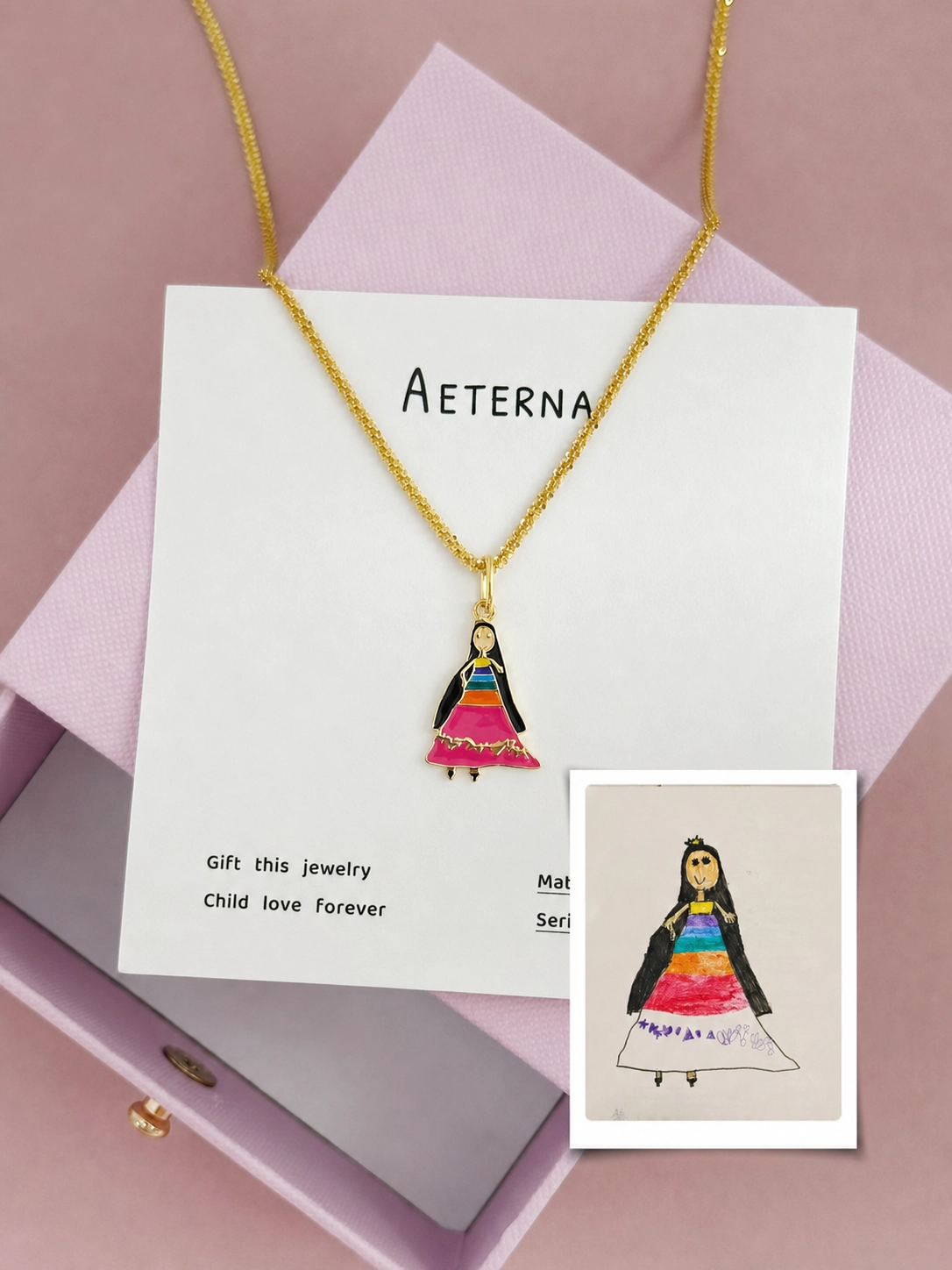 Rainbow princess children's drawing enamel pendant