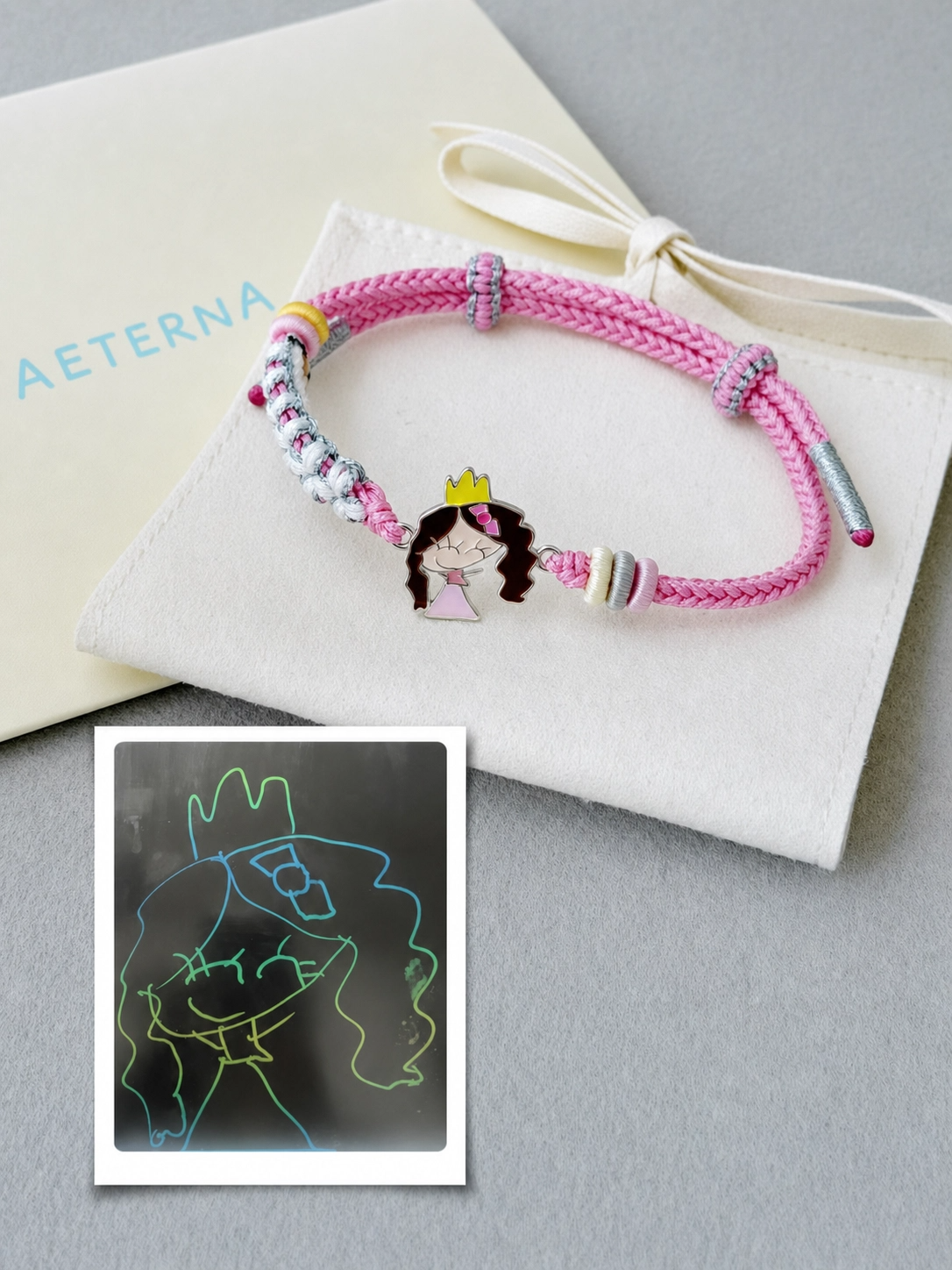 Pink princess children's drawing enamel bracelet