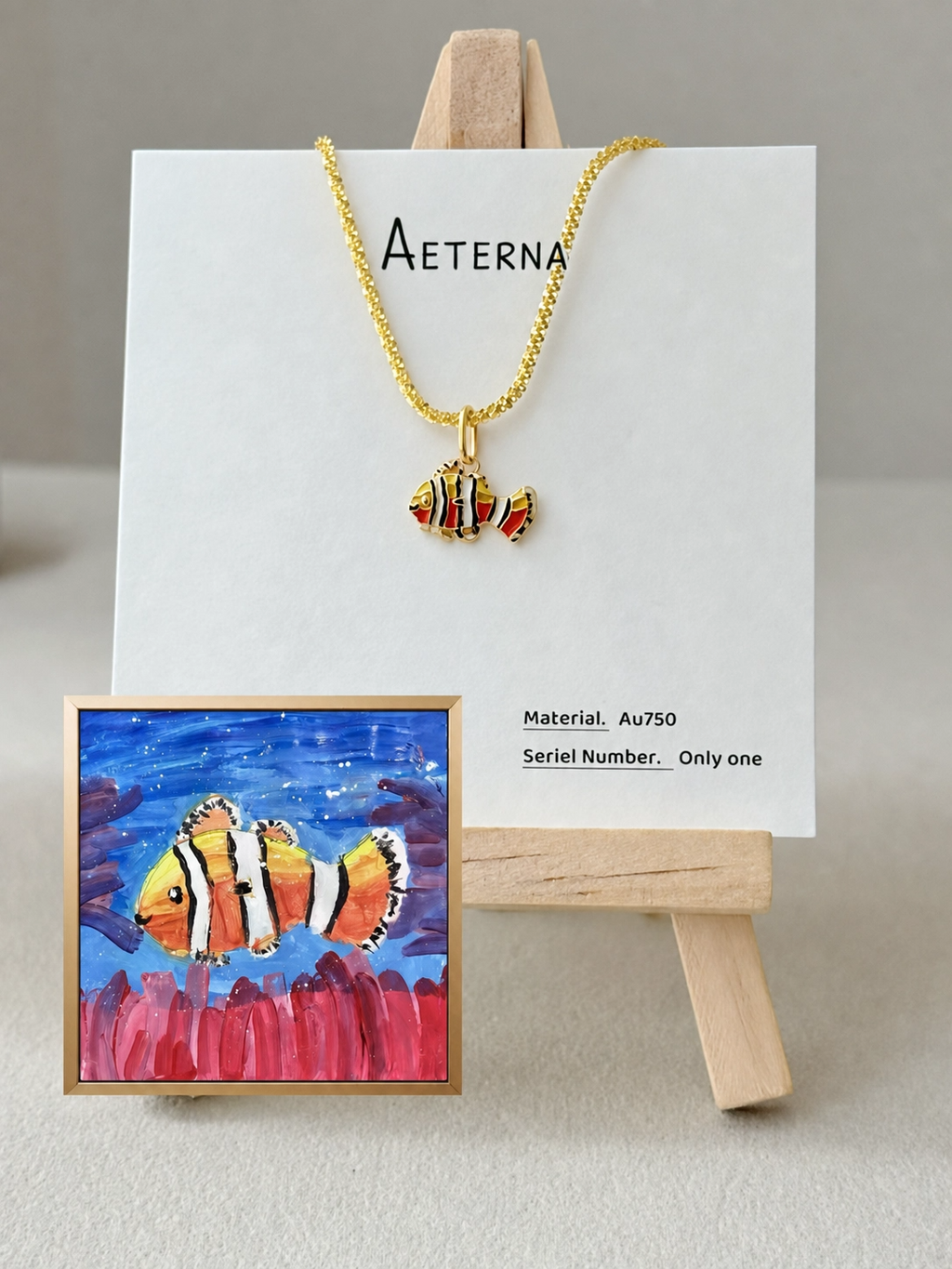 Children's clownfish drawing enamel pendant