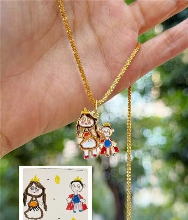 Custom Children's Drawing Necklace — Hand-Painted Enamel