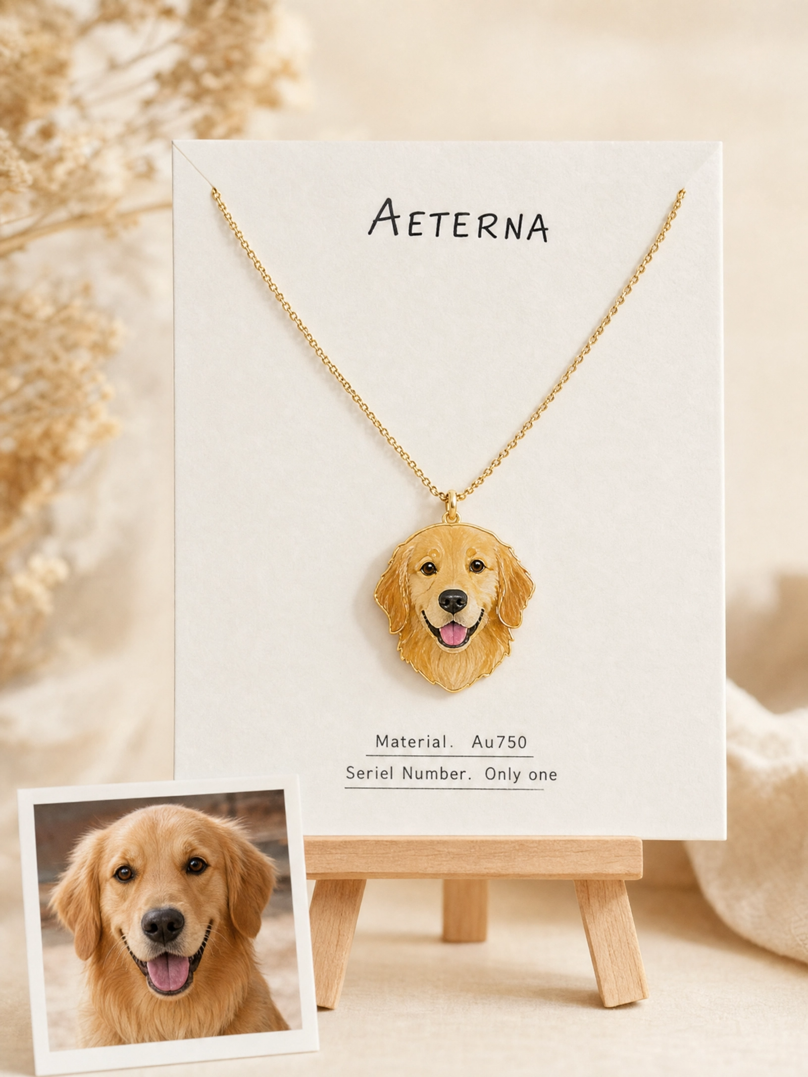 Custom golden retriever pet portrait enamel necklace