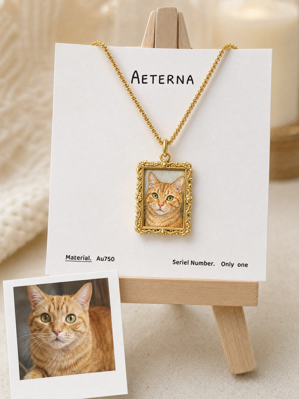 Custom cat portrait frame enamel necklace