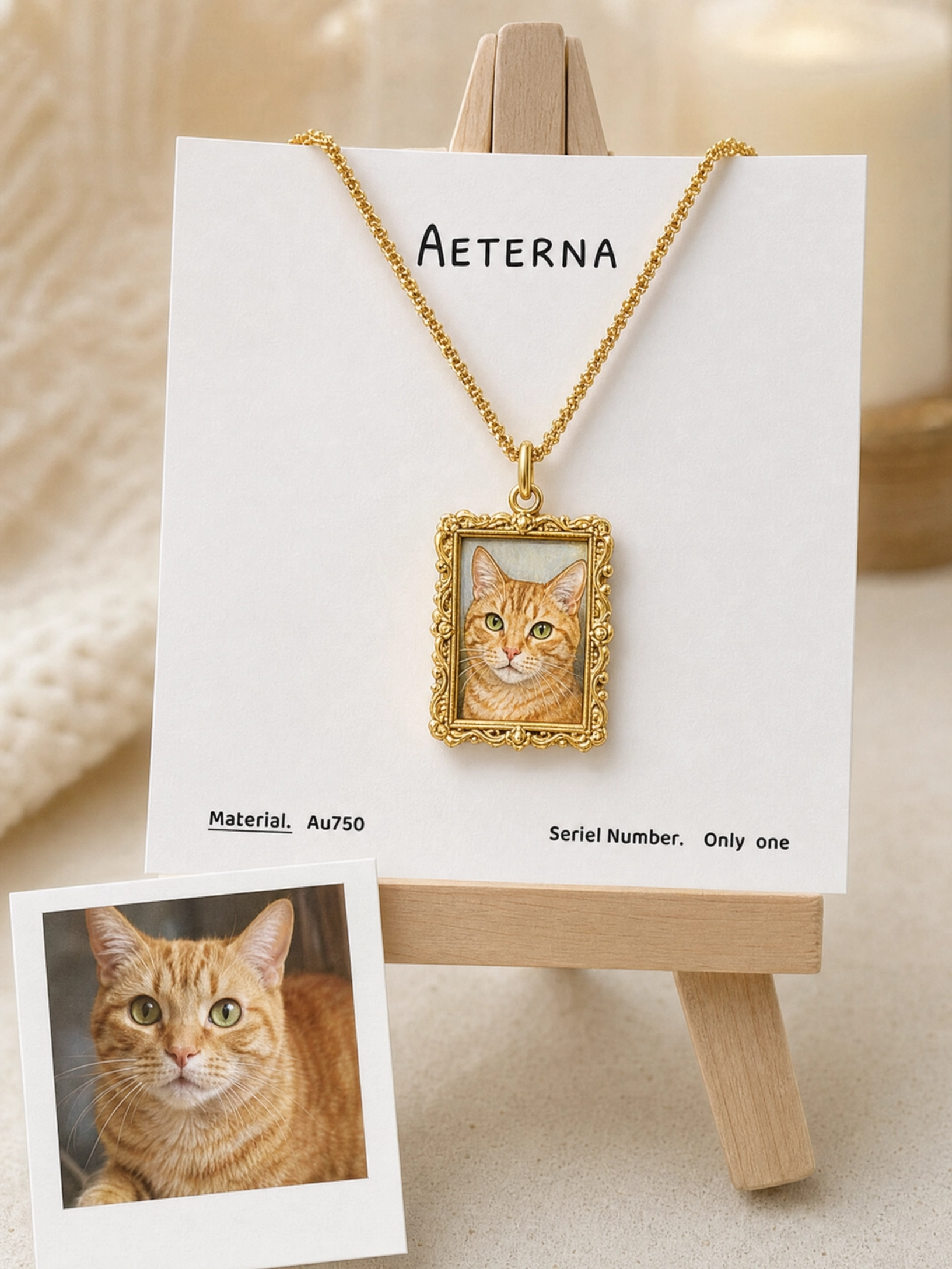 Custom cat portrait frame enamel necklace