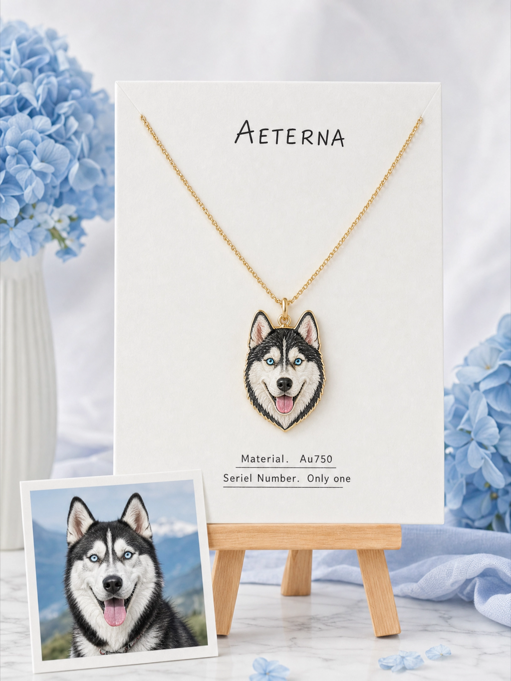 Custom husky pet portrait enamel necklace