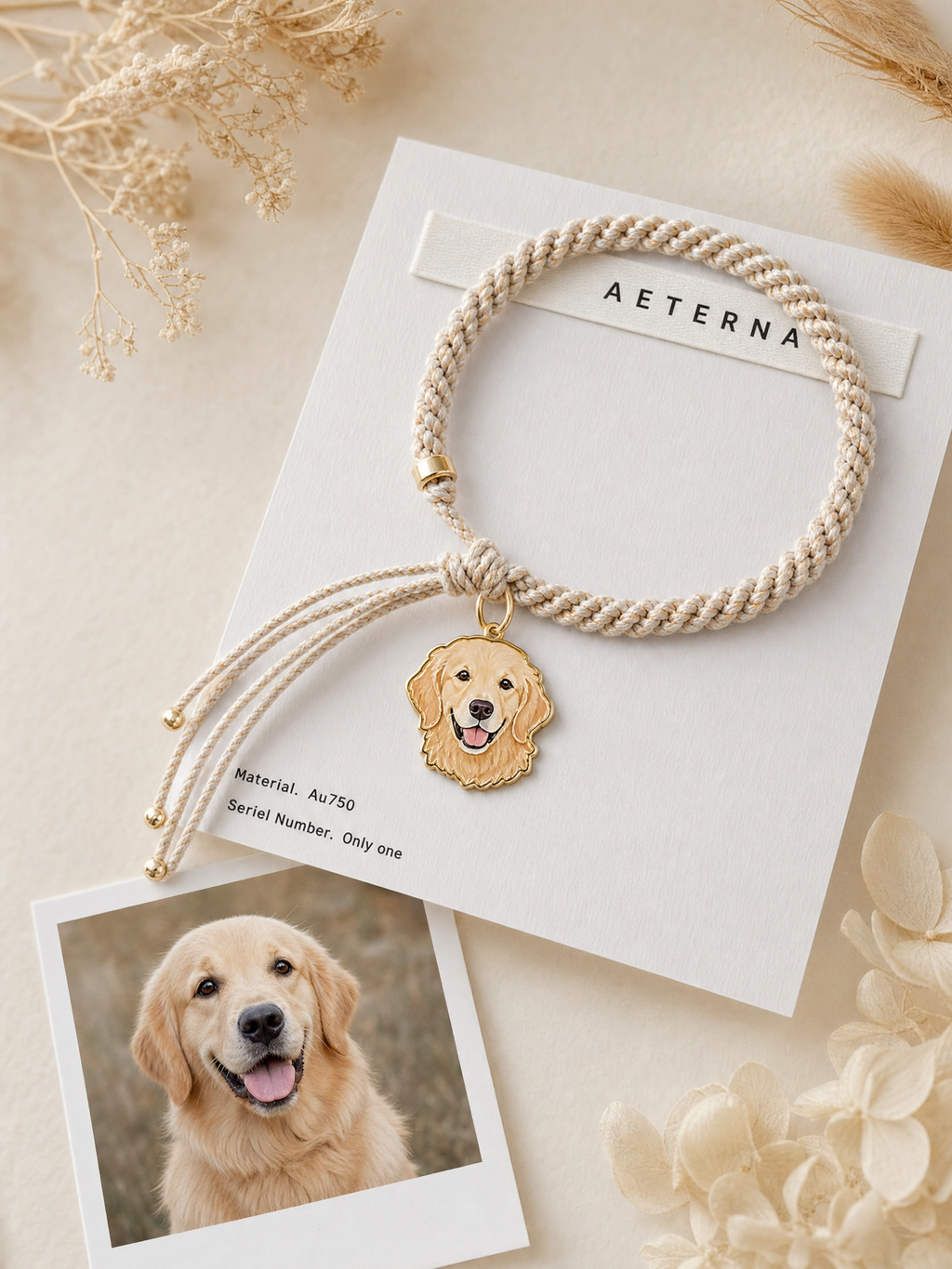 Custom golden retriever pet portrait enamel bracelet