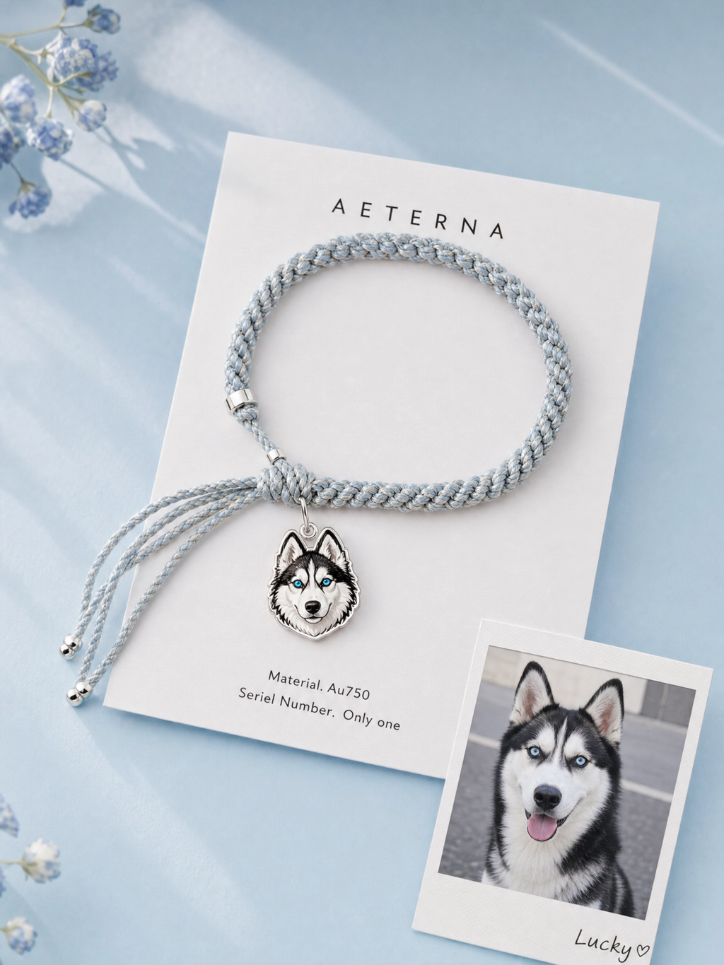 Custom husky pet portrait enamel bracelet