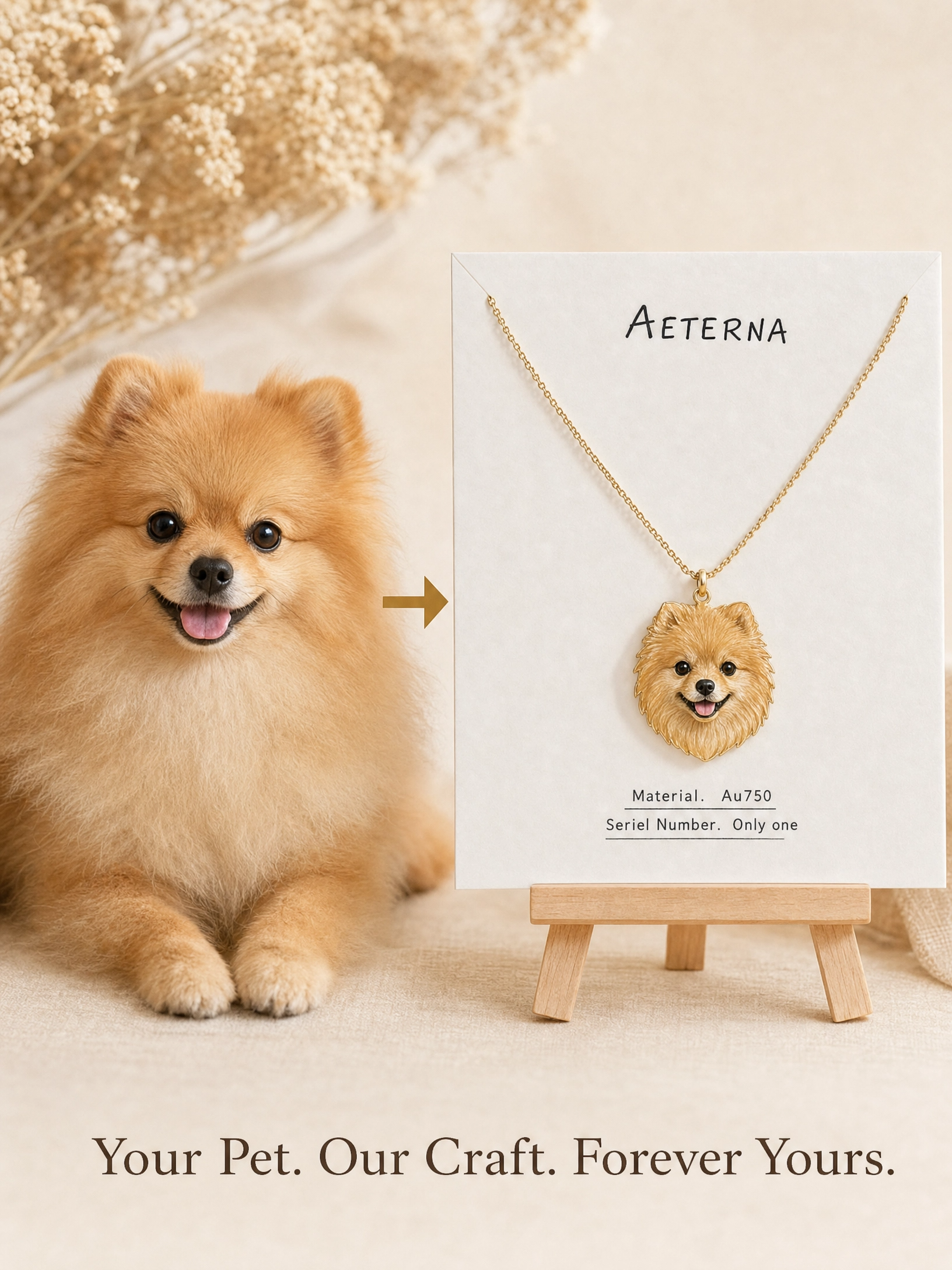 Pet portrait enamel necklace before and after comparison
