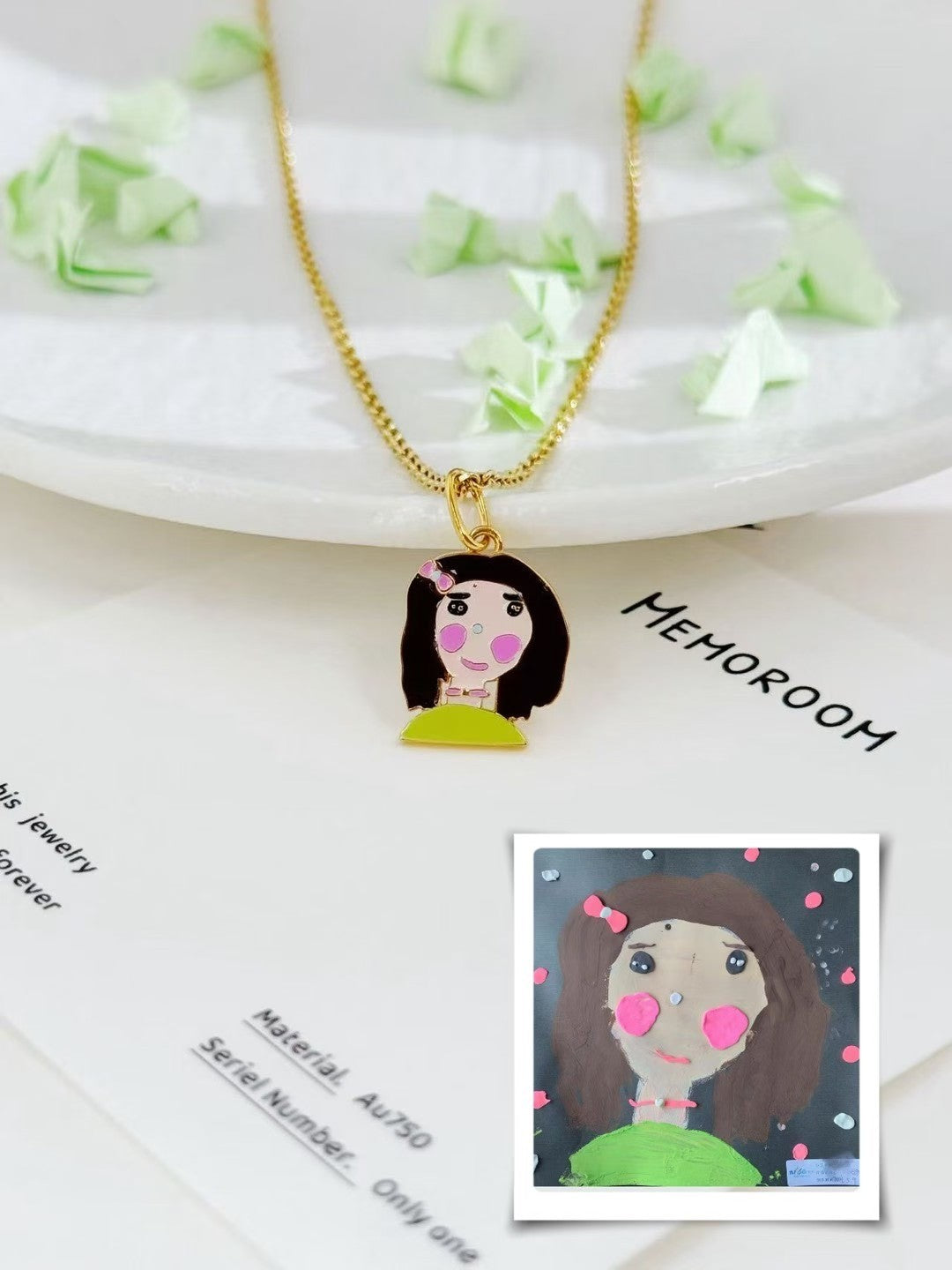 Custom Children's Drawing Necklace — Hand-Painted Enamel