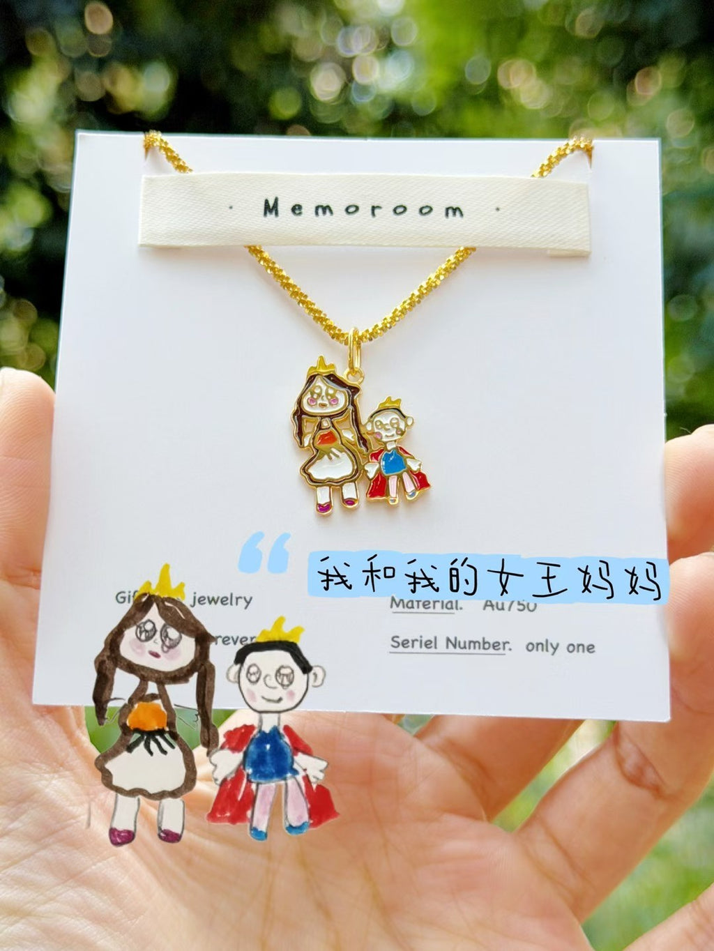 Custom Children's Drawing Necklace — Hand-Painted Enamel