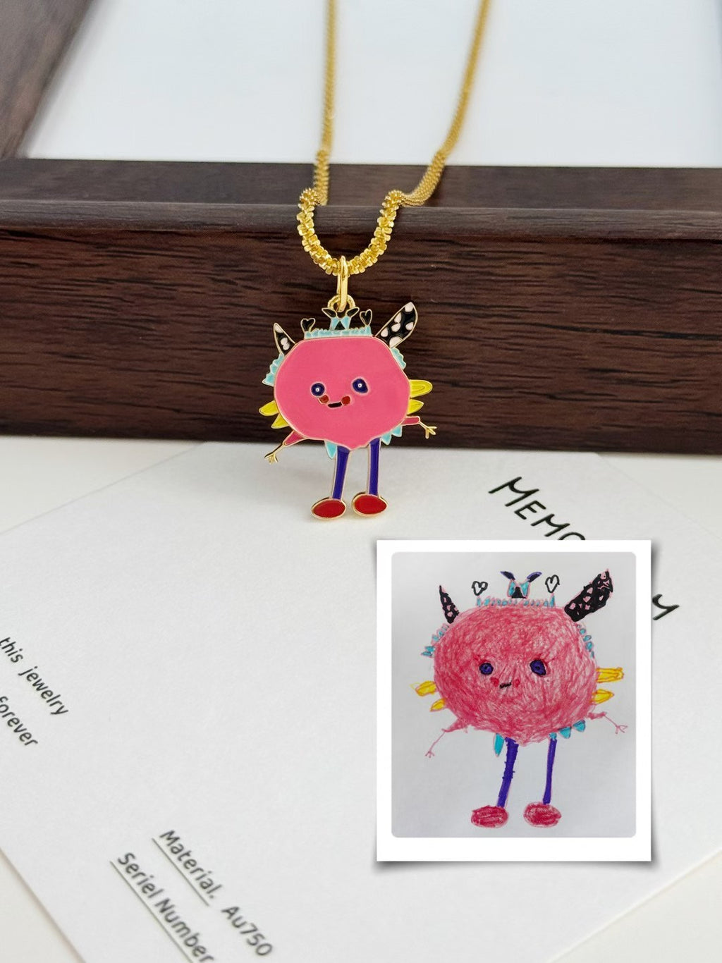 Custom Children's Drawing Necklace — Hand-Painted Enamel